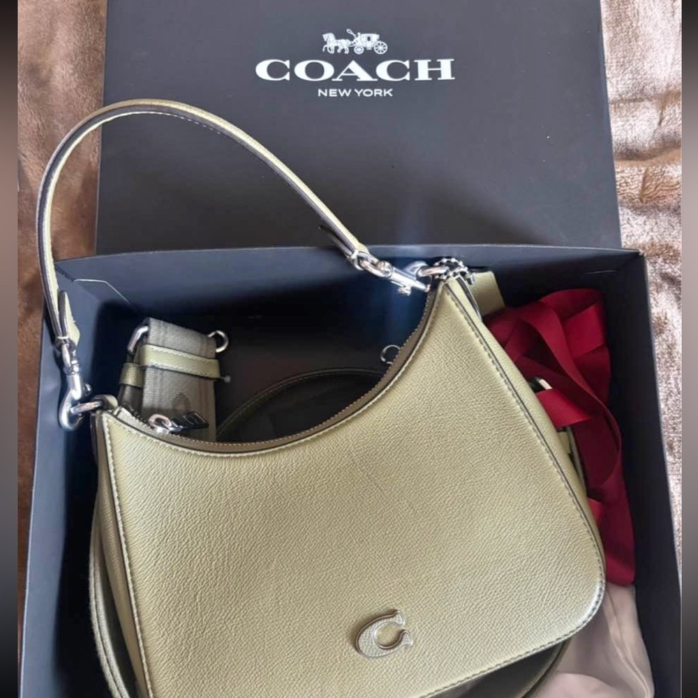 Coach Olive Green Canvas Crossbobody with Brown Leather Trim